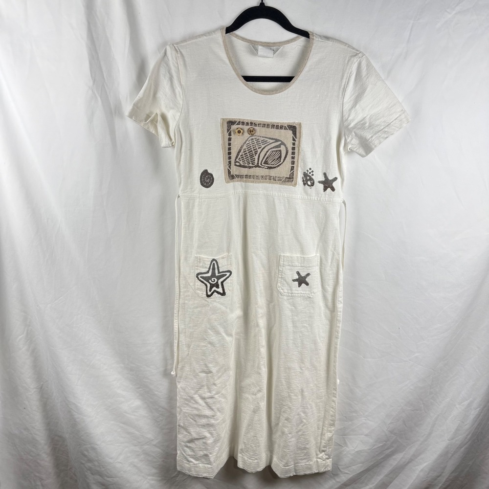 Vintage Nina Piccalino White Art To Wear Dress Size 6 Beachy Natural Art Teacher